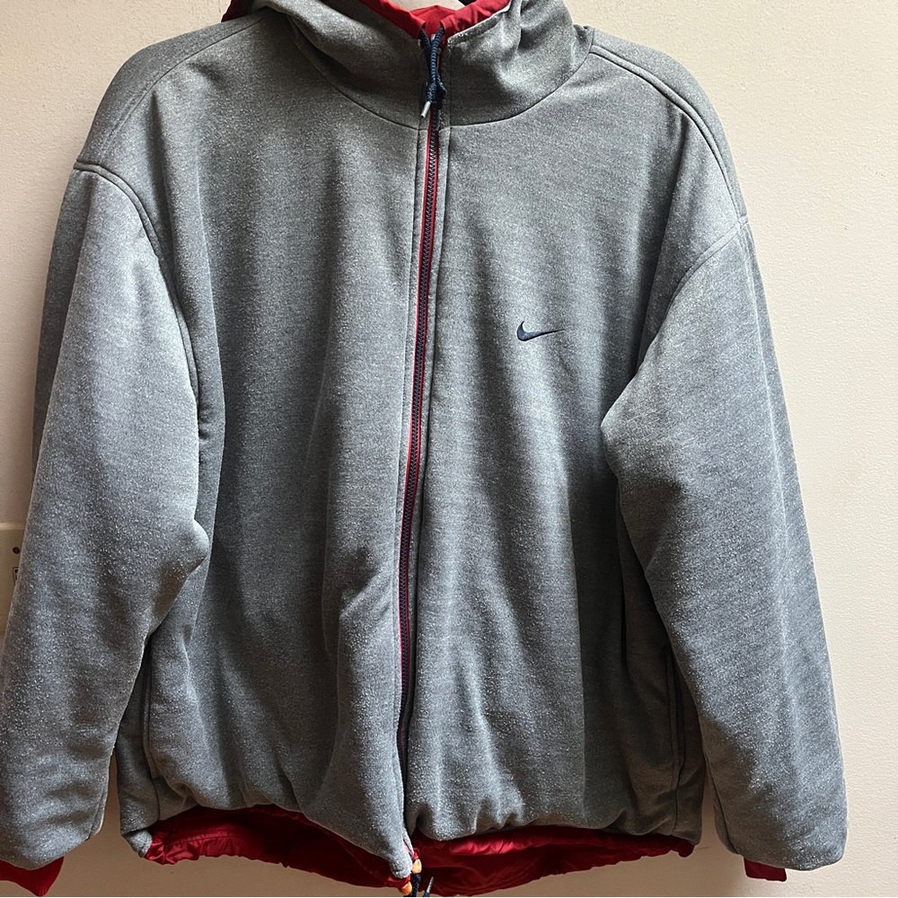 Vintage Nike Reversible Zip-Up Hoodie Red/Grey Zip Front Rare Find Men’s Sz 2XL - Picture 8 of 14